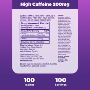 Natrol High Caffeine 200 mg per Serving, Energy Support Supplement for Adults, 100 Tablets, 100 Day Supply