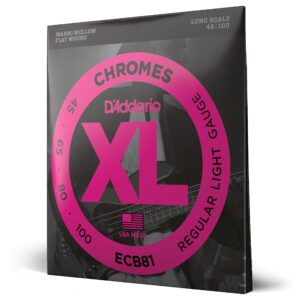 d'addario xl chromes flat wound bass guitar strings - ecb81 - long scale - regular light, 45-100