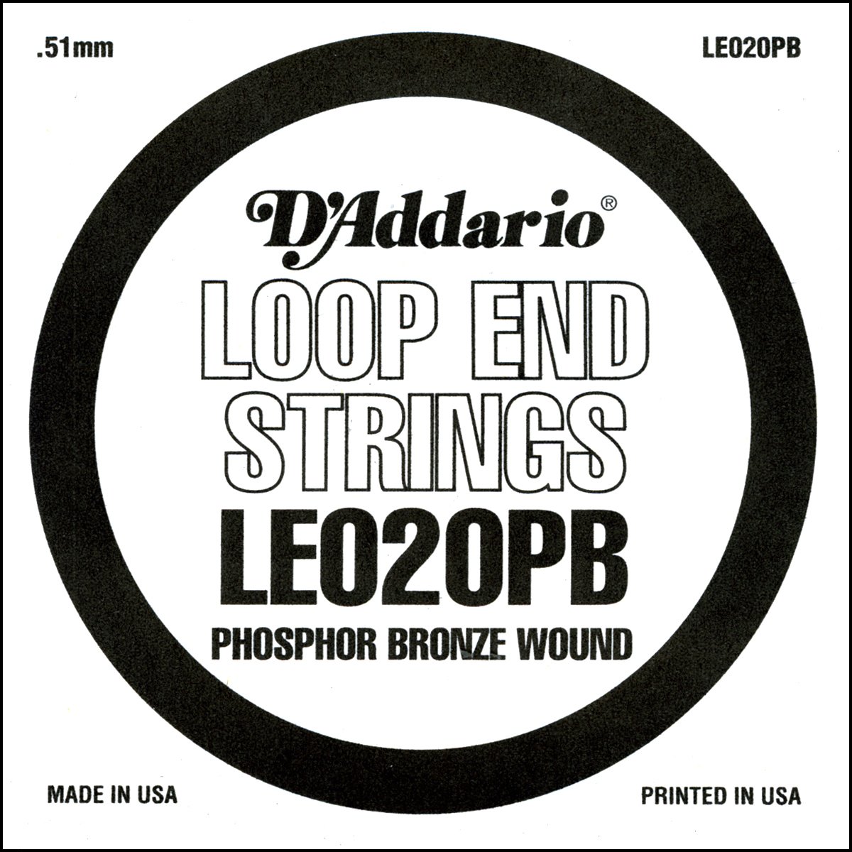 D'Addario LE020PB Phosphor Bronze Loop End Single String, 020