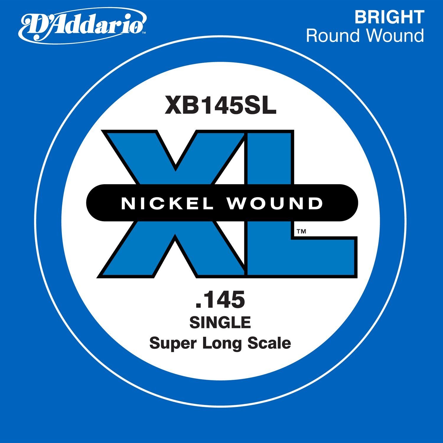 D'Addario XB145SL Nickel Wound Bass Guitar Single String, Super Long Scale, 145