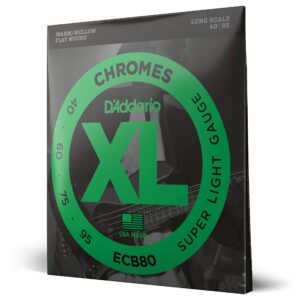 d'addario xl chromes flat wound bass guitar strings - ecb80 - long scale - super light, 40-95