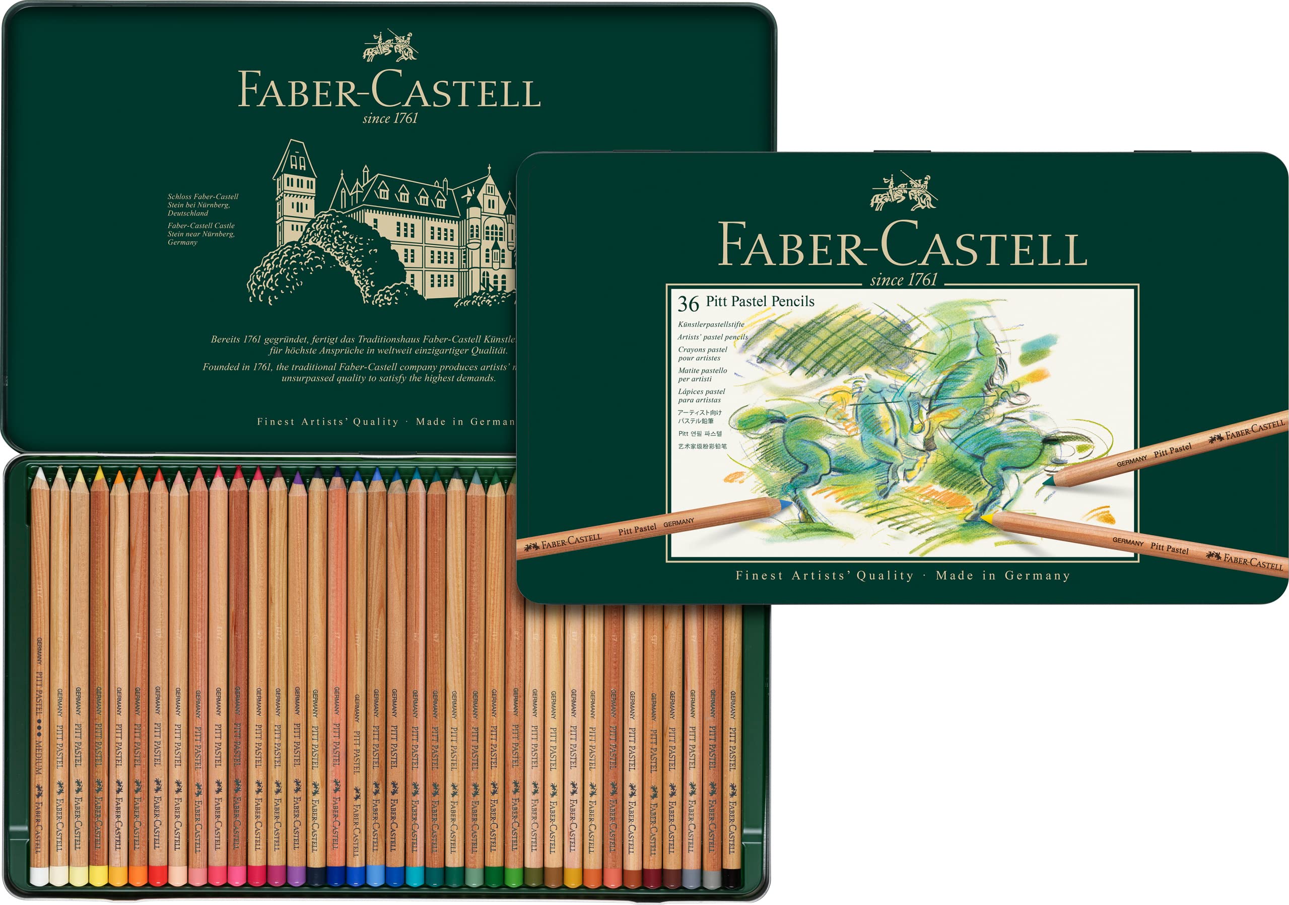 Faber-Castel Pitt Pastell Coloured Pencils in Metal Case, 36 Count (Pack of 1), Assorted