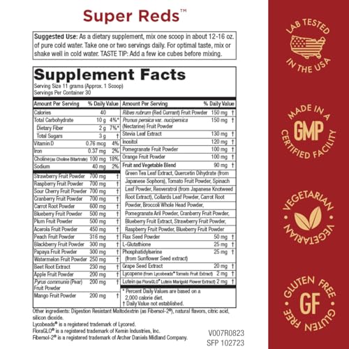 Purity Products Super Reds Powder Phytonutrient Superfood Drink Mix w/FloraGLO Lutein - Phytonutrient Blend containing Polyphenols, Antioxidants & More - 330 Grams - 30 Day Supply