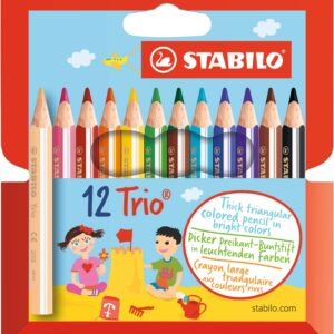 STABILO Trio Thick Colored Pencil Short Set, 12-Colors, Multicolour (205/12-01)