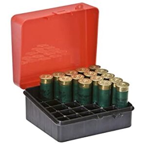 Plano Shot Shell Box 12 & 16 Gauge, Black, Plastic Ammo Storage Crate, Shotgun Shell Case Can, Small Ammo Box with Dependable Closures and Deep Individual Slots, Holds Up to 25 Rounds