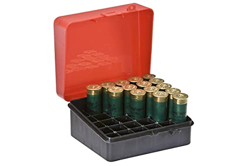 Plano Shot Shell Box 12 & 16 Gauge, Black, Plastic Ammo Storage Crate, Shotgun Shell Case Can, Small Ammo Box with Dependable Closures and Deep Individual Slots, Holds Up to 25 Rounds