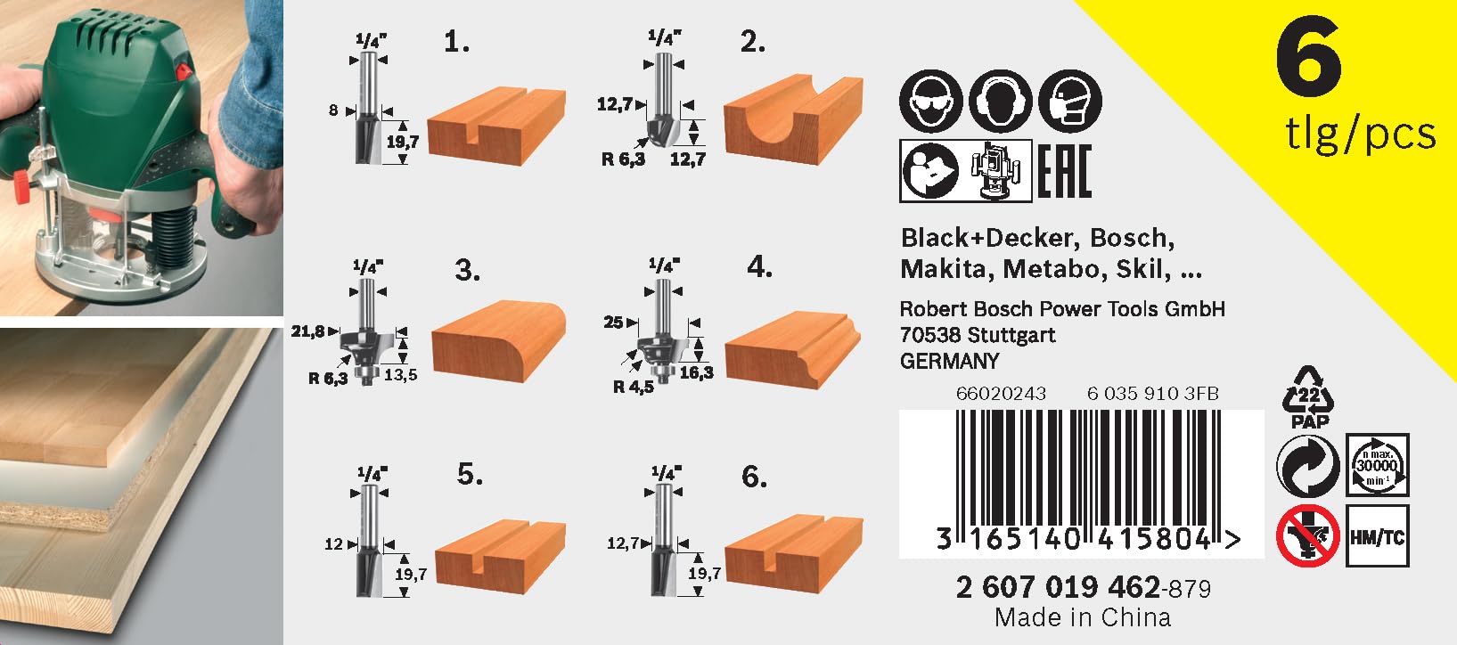 Bosch 2607019464 Routing Drill Bit Set 6 Pcs