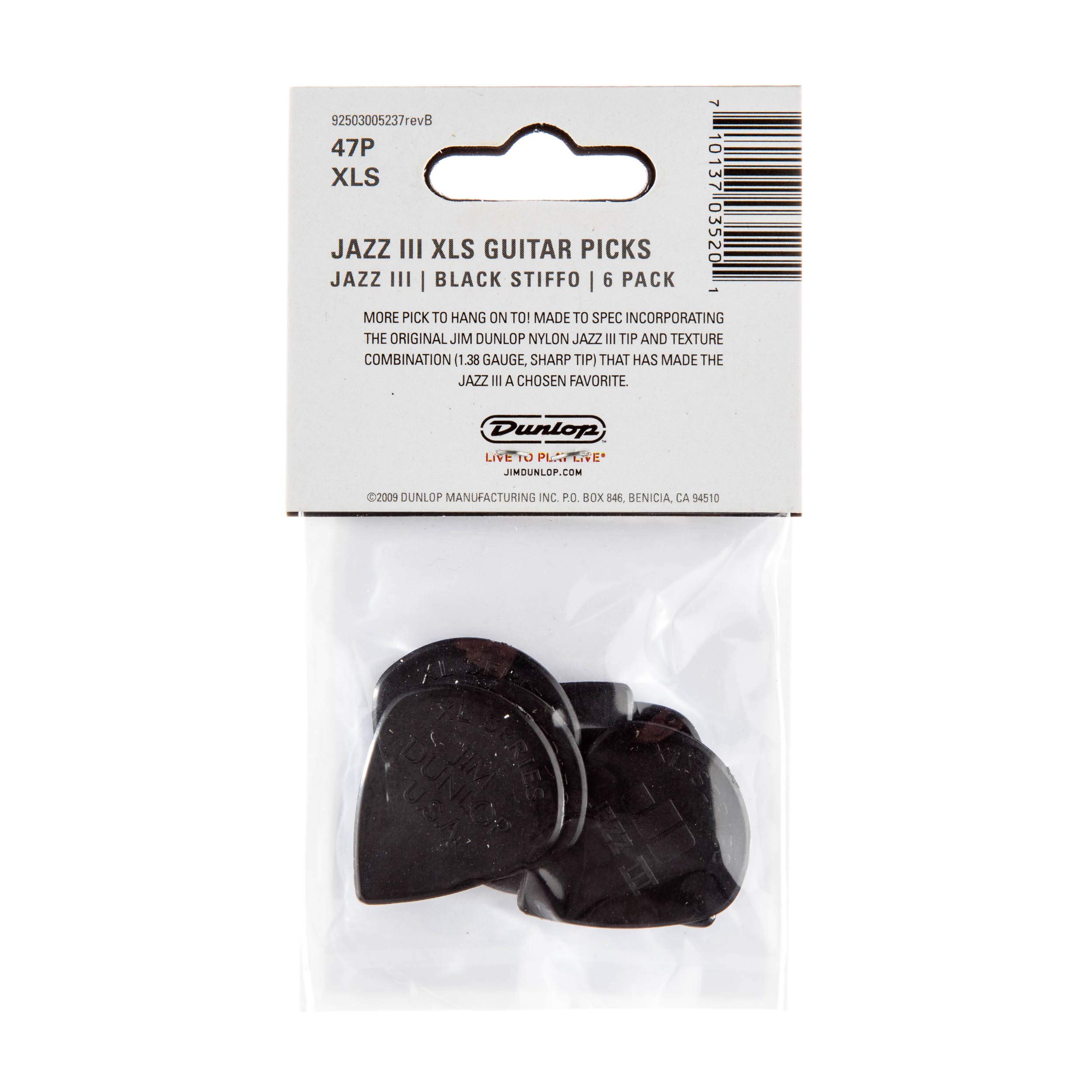 Dunlop Nylon Jazz III XL, Black, 6/Player's Pack