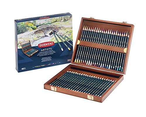 Derwent Artists Color Pencils, 4mm Core, Wooden Box, 48 Count (0700643)