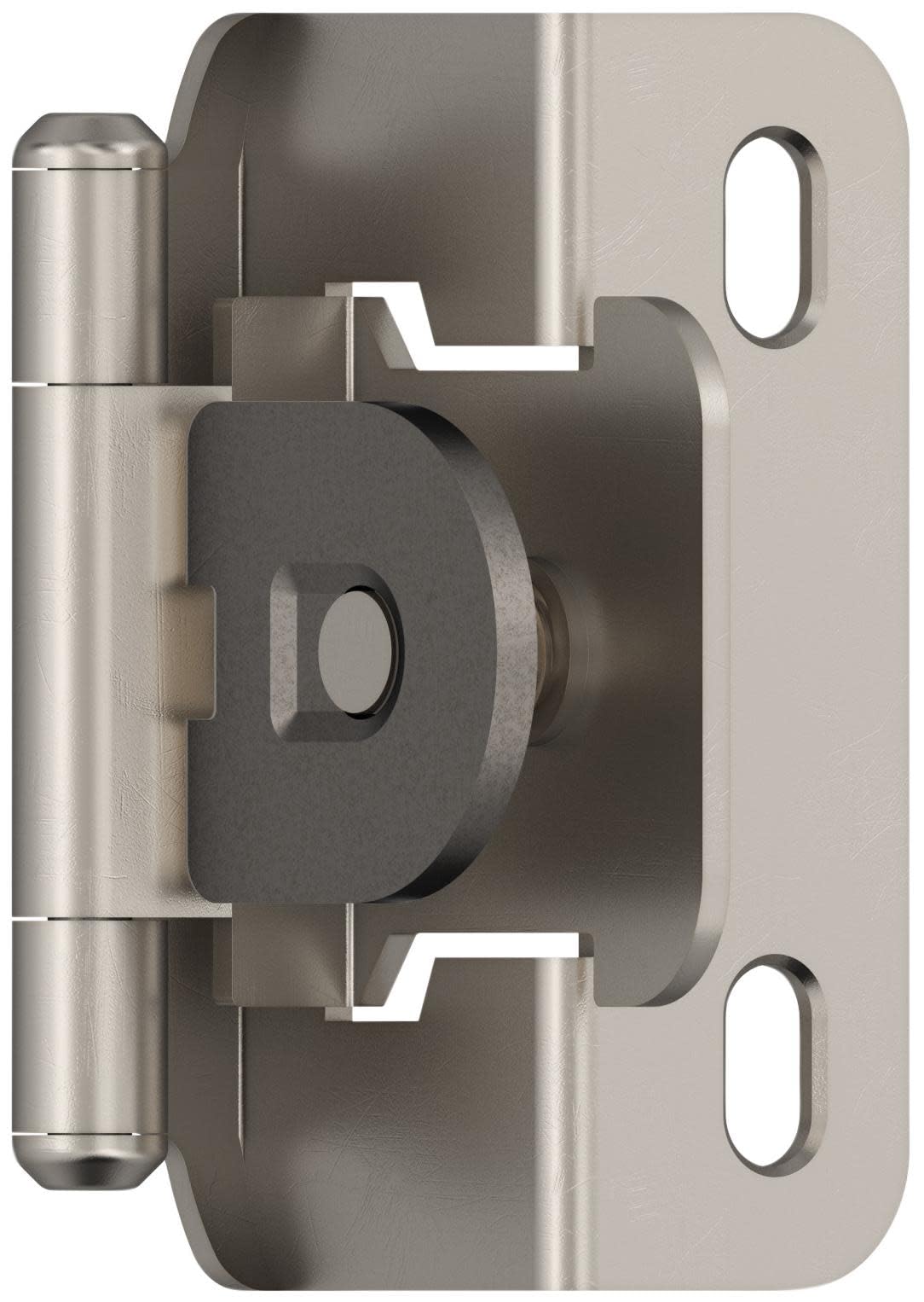 Amerock | Single Demountable Cabinet Hinge | 1/2 inch (12.7 mm) Overlay Hinge | Satin Nickel | 2 Count (pack of 1) | Self-Closing Hinge | Cabinet Door Hinge