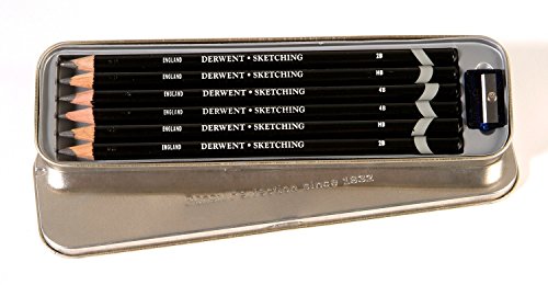 Derwent Sketching Pencils, 4mm Core, Metal Tin, 6 Count (0700836)