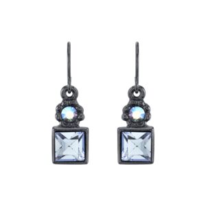 1928 Jewelry Round AB Crystal & Light Sapphire Blue Square Drop Earrings