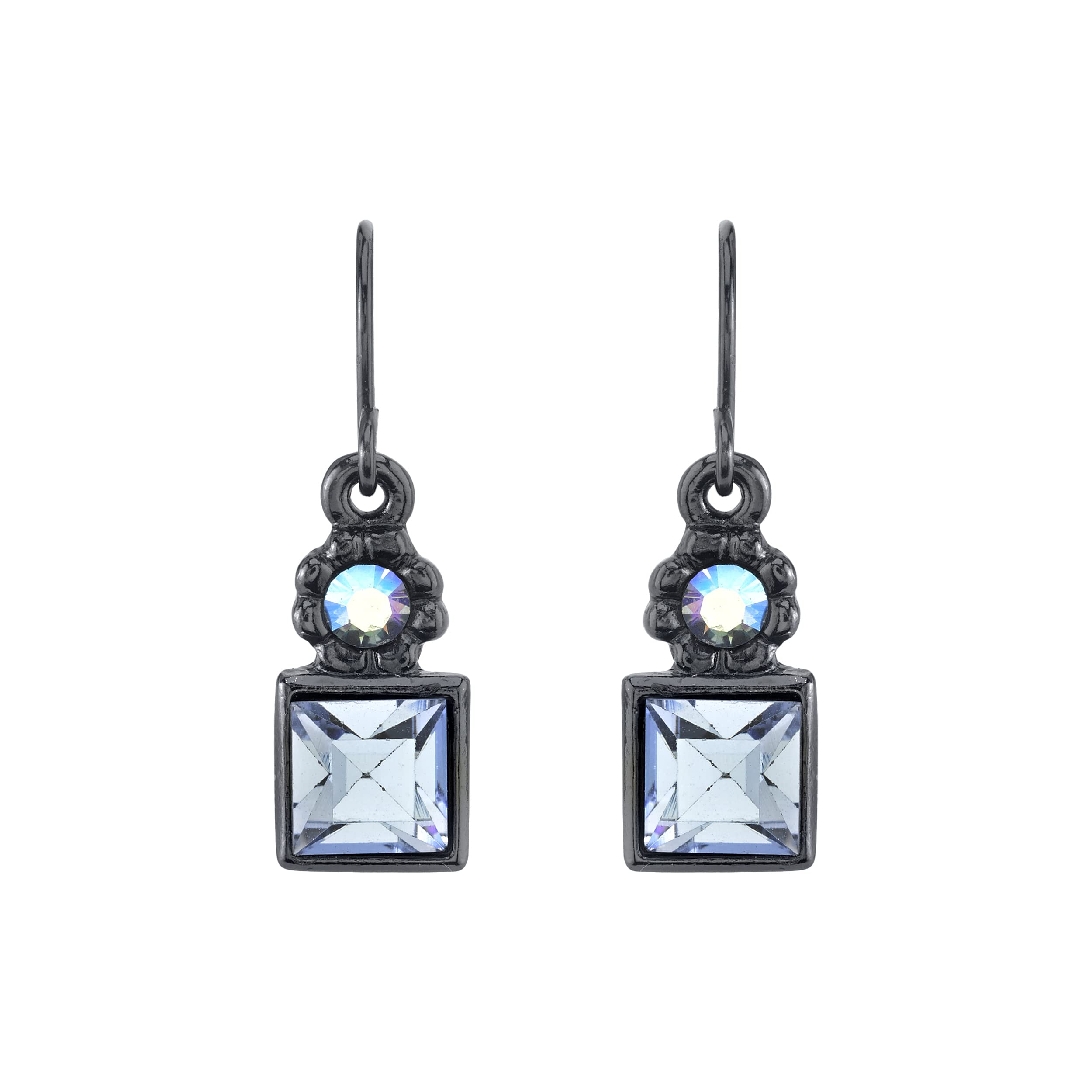 1928 Jewelry Round AB Crystal & Light Sapphire Blue Square Drop Earrings