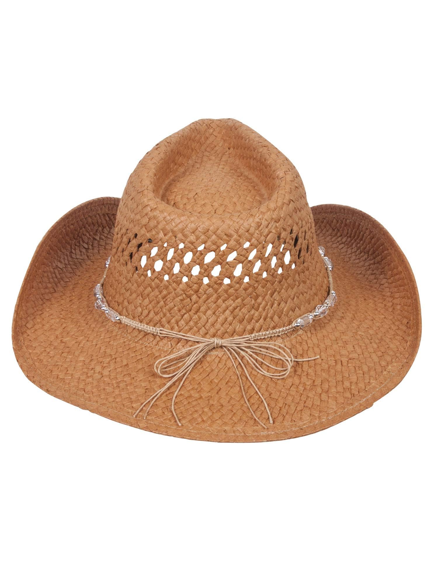 MG Womens Straw Outback Toyo Cowboy Hat, Brown