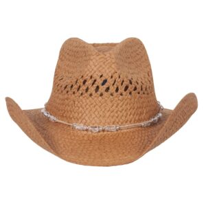 MG Womens Straw Outback Toyo Cowboy Hat, Brown