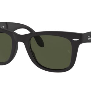 Ray-Ban RB4105 Folding Wayfarer Square Sunglasses, Matte Black/G-15 Green, 50 mm