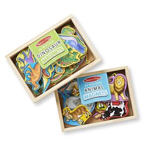 melissa & doug wooden magnets set - animals and dinosaurs with 40 wooden magnets