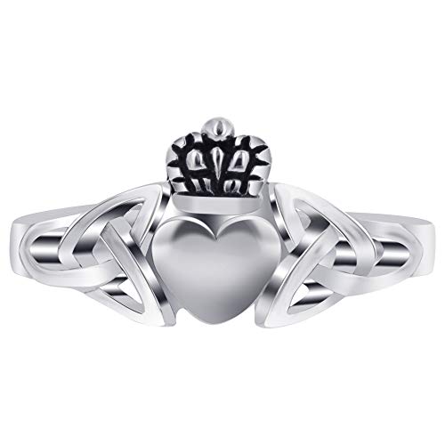 925 Sterling Silver Celtic Knot Friendship and Love Heart Irish Claddagh Ring for Women Size 6