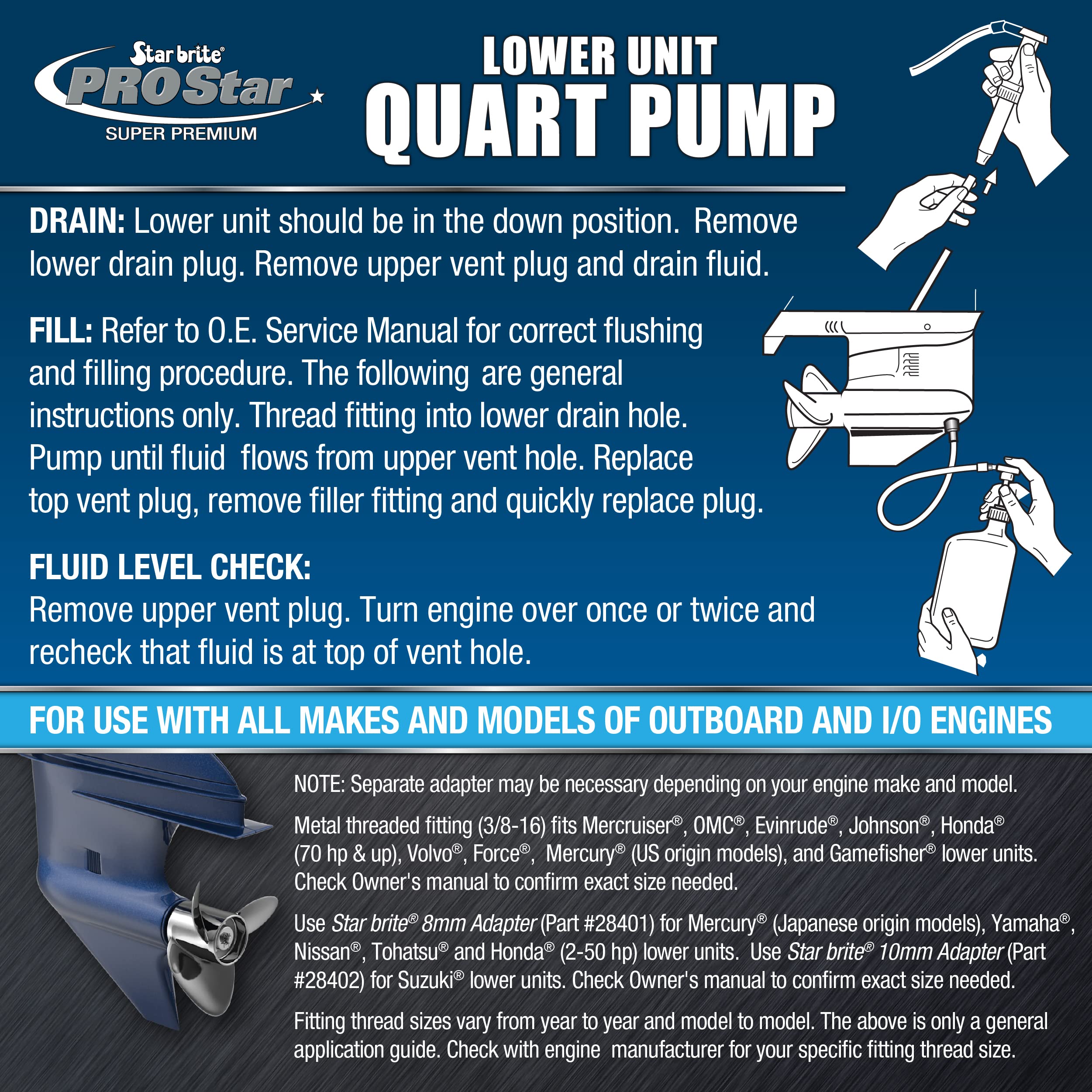 STAR BRITE PROStar Super Premium Lower Unit Quart Pump with 3/8" Fitting - Compatible with Mercruiser, OMC, Evinrude, Johnson & More (027400)