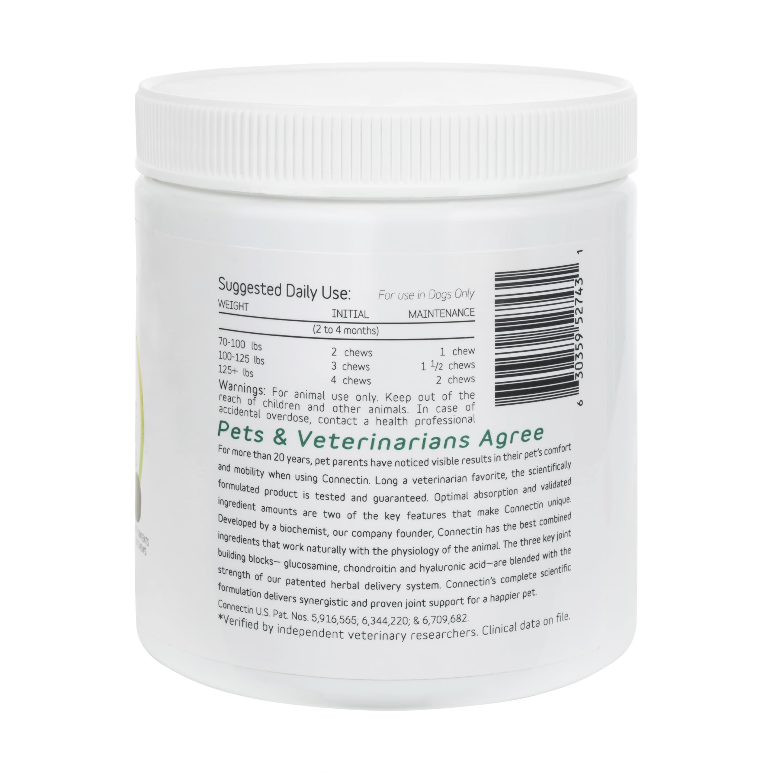 In Clover Connectin Hip and Joint Tablet Supplement for Large Dogs. Combines Glucosamine, Chondroitin and Hyaluronic Acid with Herbs for Comfort and Mobility