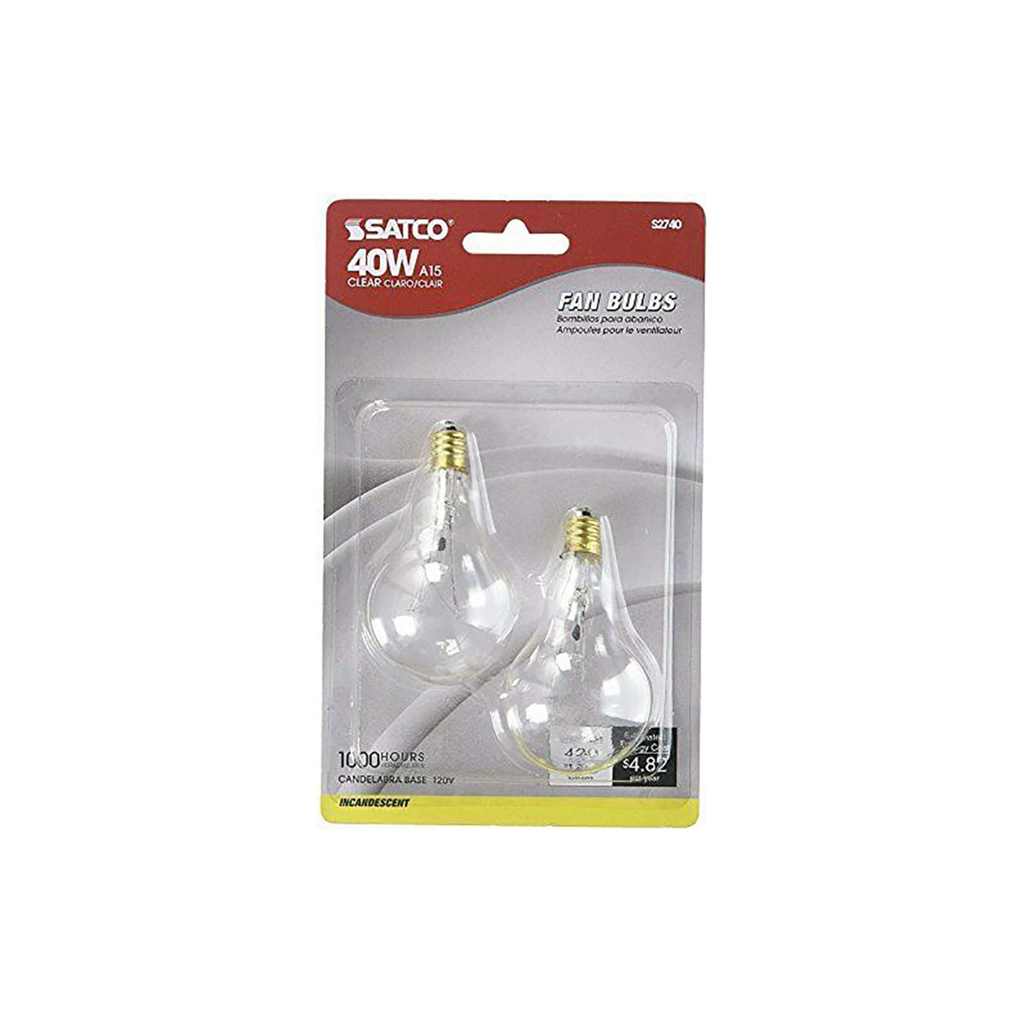 Satco S2740 120V Candelabra Base 40-Watt A15 Light Bulb, Clear