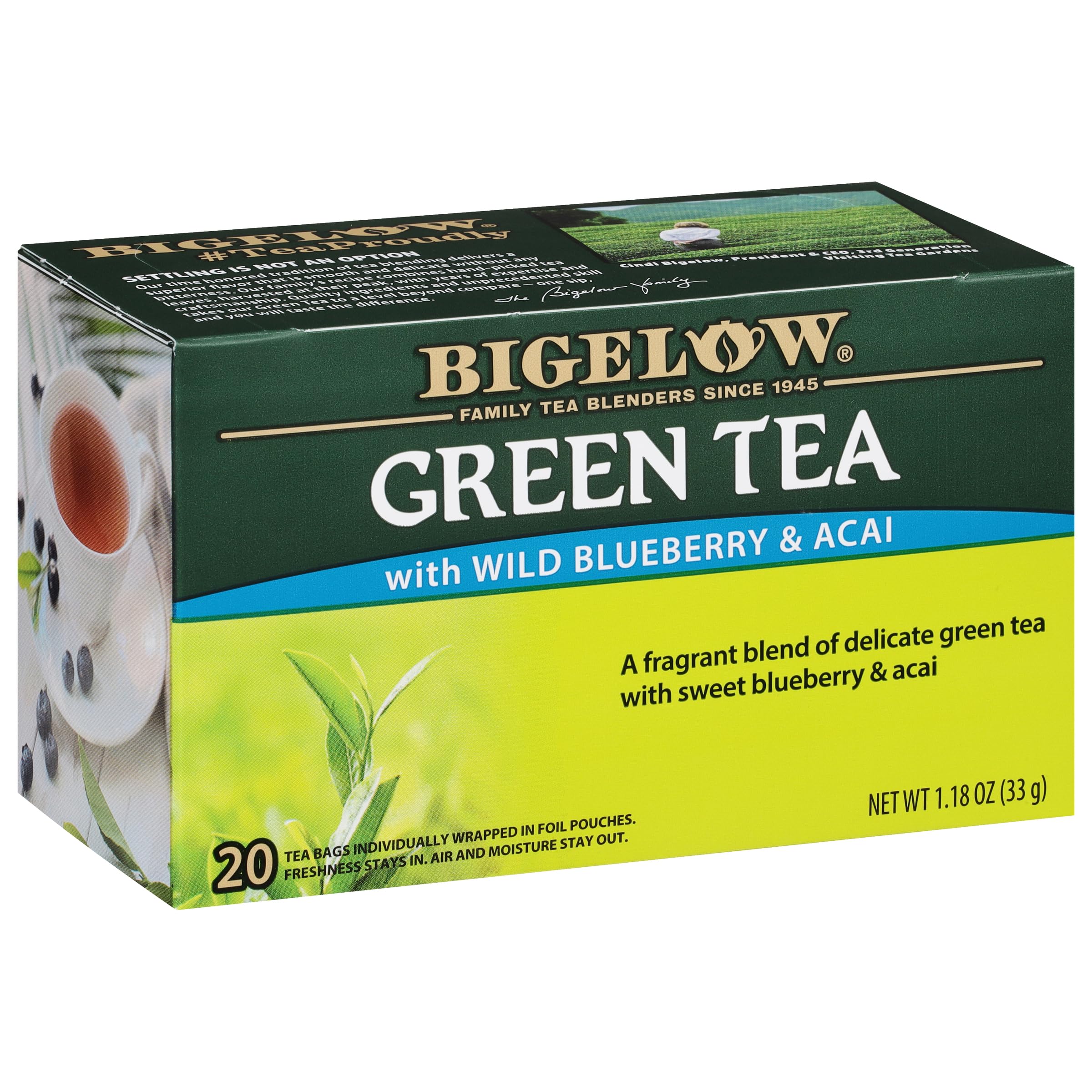 Bigelow Tea Green Tea with Wild Blueberry and Acai, Caffeinated Tea with Wild Blueberry and Acai, 20 Count Box (Pack of 6), 120 Total Tea Bags