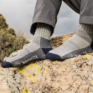 Merino Wool Crew Hiking Sock - Moisture Wicking Sock - Cushioned Sock - Denim Heather - Medium