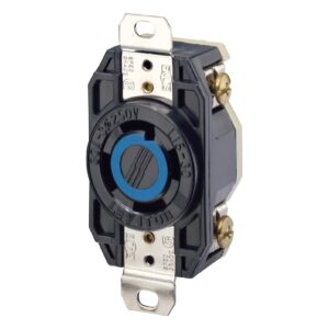 leviton 2720 30 amp, 250 volt 3-phase, flush mounting locking receptacle, industrial grade, grounding, v-0-max, black