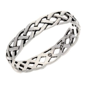 Narrow 4mm Neverending Celtic Knot Sterling Silver Pinky Band Ring Size 7(Sizes 3,4,5,6,7,8,9,10,11,12,13,14,15,16)