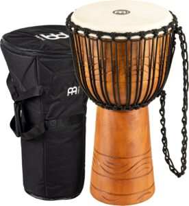 meinl percussion adj2-m+bag african style rope tuned 10-inch wood djembe with bag, brown