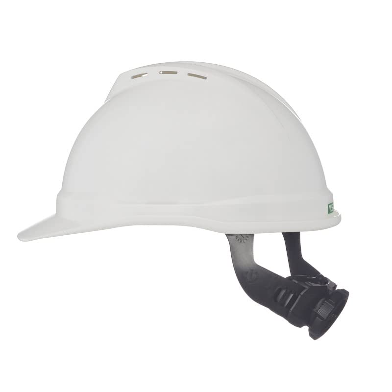 MSA 10034018 V-Gard 500 Cap Style Safety Hard Hat With Fas-Trac III Ratchet Suspension | Polyethylene Shell, Superior Impact Protection, Self Adjusting Crown-Straps - Standard Size in White