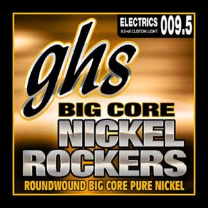 GHS Strings BCCL Big Core Nickel Rockers, Pure Nickel Electric Guitar Strings, Custom Light (.009 1/2-.048)