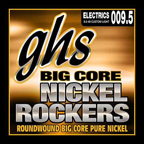 GHS Strings BCCL Big Core Nickel Rockers, Pure Nickel Electric Guitar Strings, Custom Light (.009 1/2-.048)