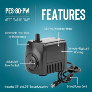 Little Giant PES-80-PW 115-Volt, 77 GPH Magnetic Drive Fountain Pump with 6-Ft. Cord, Black, 566714