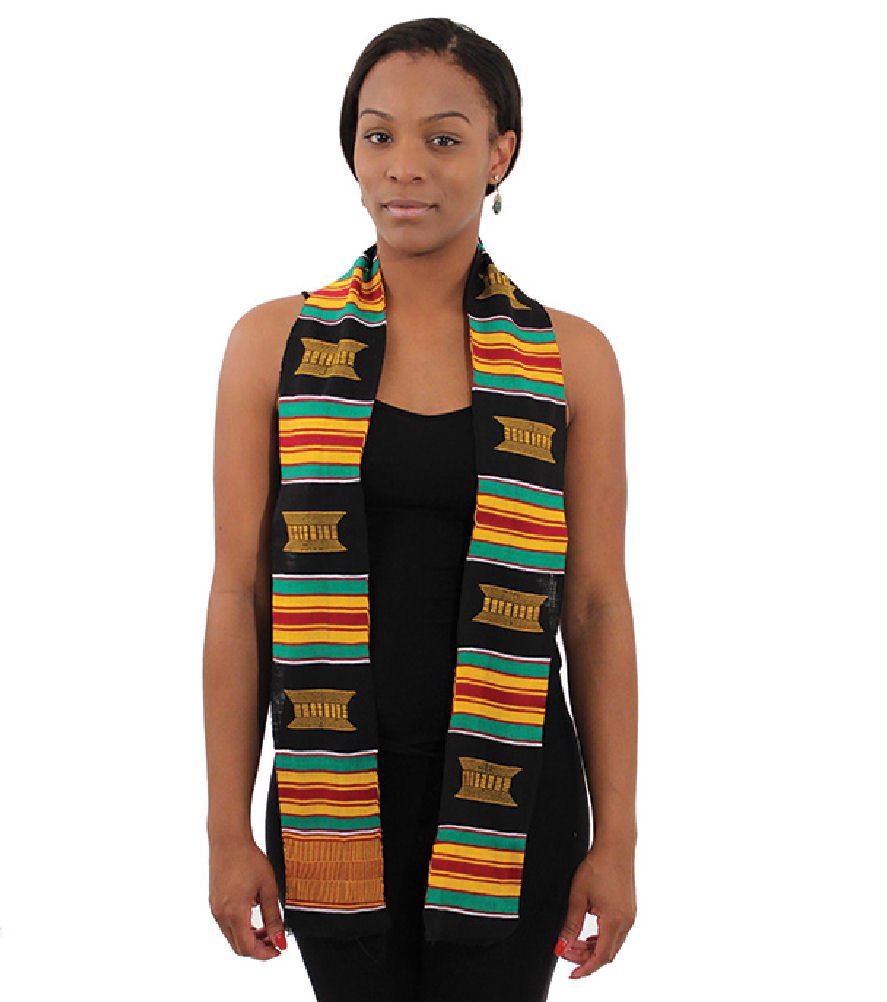 African Inspired Fashions Authentic Hand Woven Kente Sash Stole - 60" x 4.5"