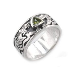 Genuine Green Moldavite Meteor Celtic Knot Dragon Sterling Silver Ring Size 6(Sizes 4,5,6,7,8,9,10,11,12,13,14,15)