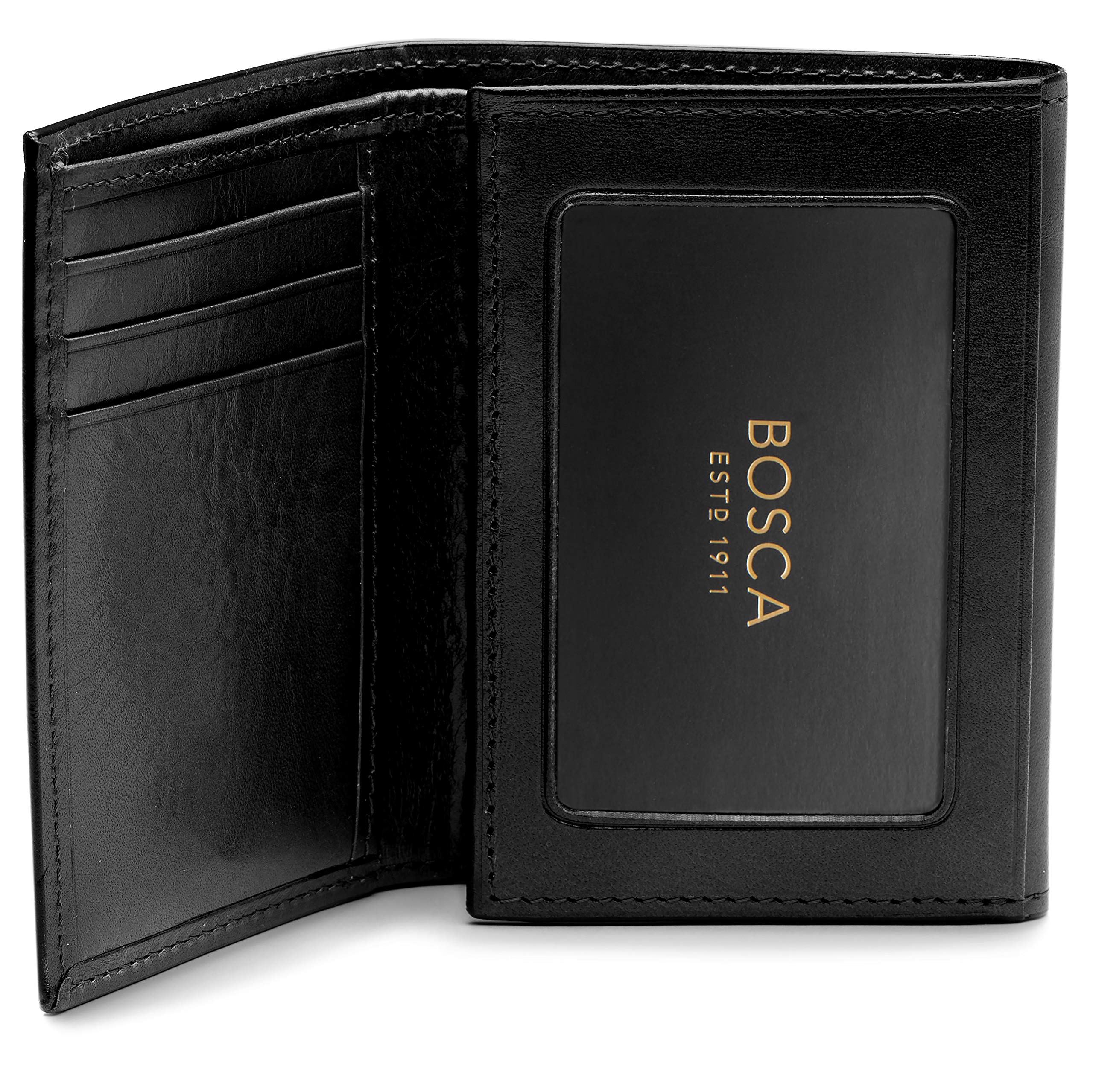 Bosca Men's Wallet, Old Leather Double I.D. Tri Fold Wallet with RFID Blocking, Black