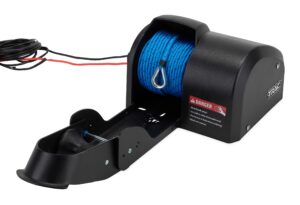 camco trac outdoors pontoon 35-g3 electric anchor winch | features a high-efficiency, 12-volt dc, all steel gear motor and 100-feet of pre-wound double-braid anchor rope | (69003)