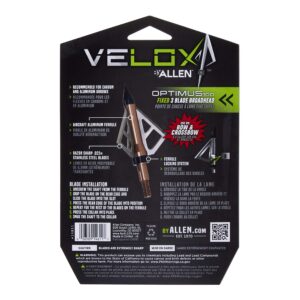 Allen Company Velox Optimus 3-Blade Broadheads - Archery Bow and Crossbow Broadheads - Compound Bow Accessories - 125 or 100 Grain - 3 Pack