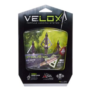 Allen Company Velox Optimus 3-Blade Broadheads - Archery Bow and Crossbow Broadheads - Compound Bow Accessories - 125 or 100 Grain - 3 Pack