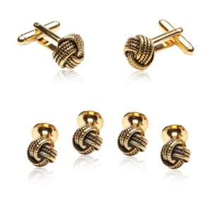 Cuff-Daddy Classic Woven Gold-Tone Knot Cufflinks and Stud Set with Presentation Box