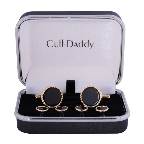 Cuff-Daddy Cufflinks and Studs Tuxedo Gold-Tone Cufflinks Round Ribbed Tuxedo Formal Set with Presentation Idea Box Unique Designed French Cuff Links Mens Wedding Business for Men