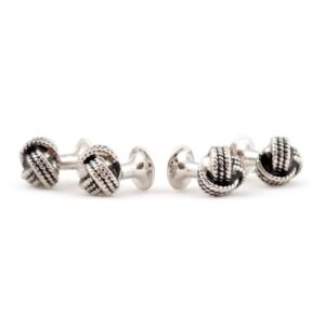 Classic Woven Silver Knot Tuxedo Cufflink and Stud Set Formal Set with Presentation Box Groom Groomsmen Wedding