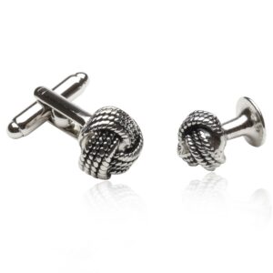 Classic Woven Silver Knot Tuxedo Cufflink and Stud Set Formal Set with Presentation Box Groom Groomsmen Wedding