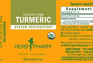 Herb Pharm Certified Organic Turmeric Root Extract for Musculoskeletal System Support - 1 Ounce (DTURM01)