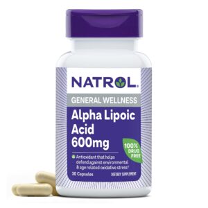 Natrol Alpha Lipoic Acid 600 mg, Dietary Supplement for General Wellness, 30 Capsules, 30 Day Supply