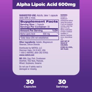 Natrol Alpha Lipoic Acid 600 mg, Dietary Supplement for General Wellness, 30 Capsules, 30 Day Supply