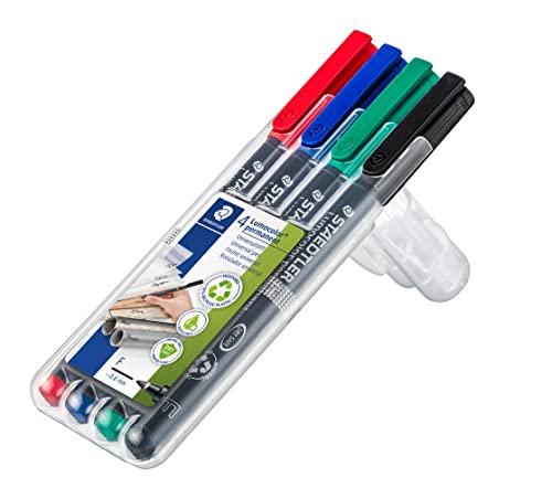 Staedtler 318-WP4 Lumocolor Permanent Universal Pens, Fine Point, 0.6mm, Assorted, 4 per Set