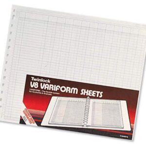 Rexel Twinlock Variform Multi-Ring Binder V8 Cash Refill Sheets 10 Columns, White (Pack of 75)