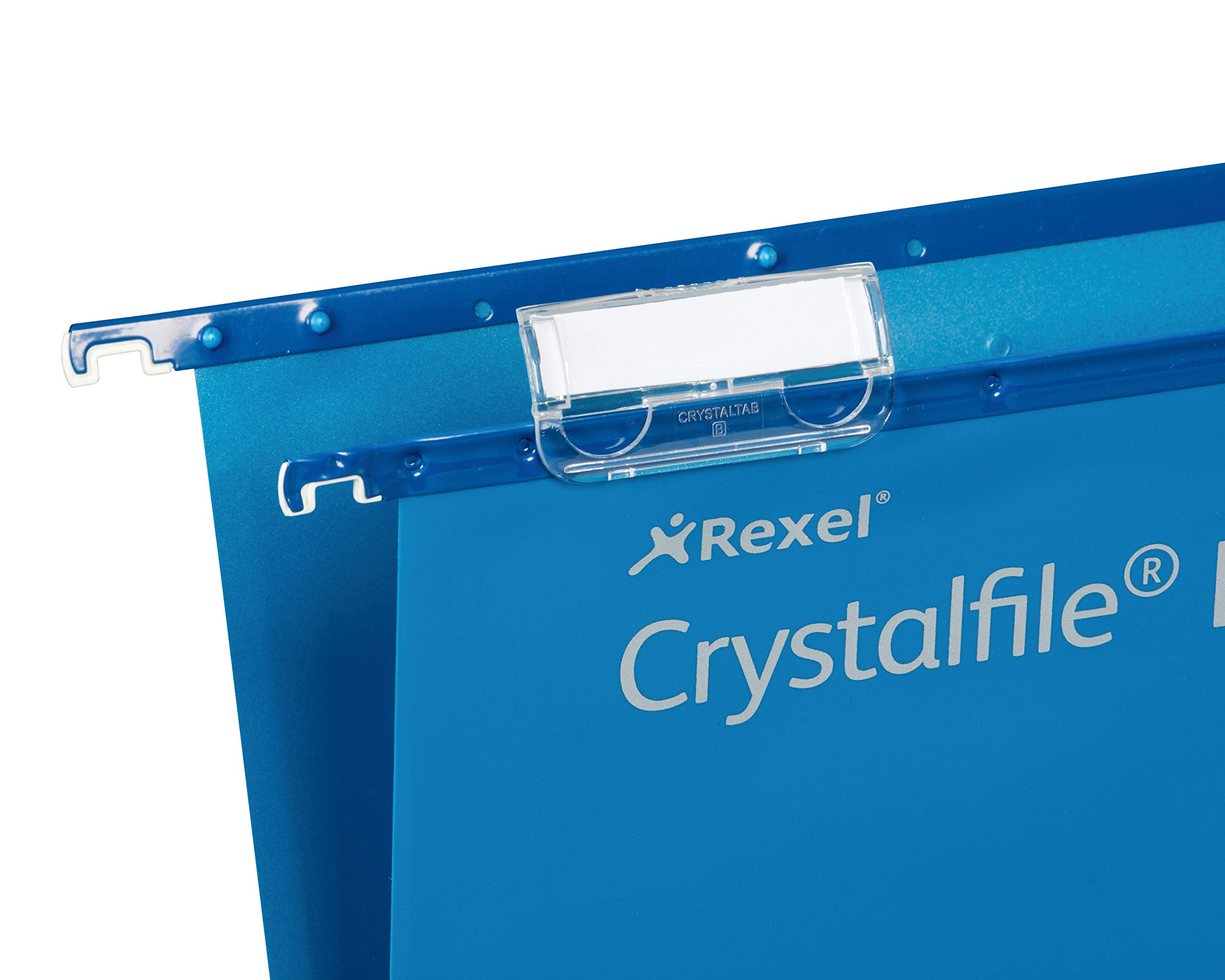 Rexel Foolscap Heavy Duty Suspension Files with Tabs and Inserts for Filing Cabinets, 15 mm Base, Polypropylene, Blue, Crystalfile Extra, Pack of 25, 70630